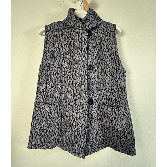 Cupcake International Womens Leaf Pattern Sleeveless Button-Up Vest Small New - Picture 1 of 8